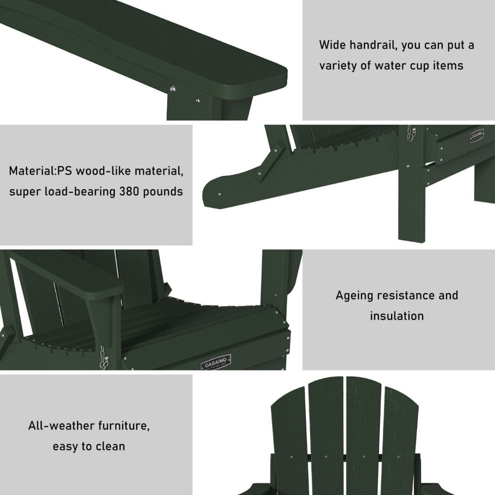 CASAINC Adirondack Chair PS Board Folding Outdoor Indoor Widened Armrests Green