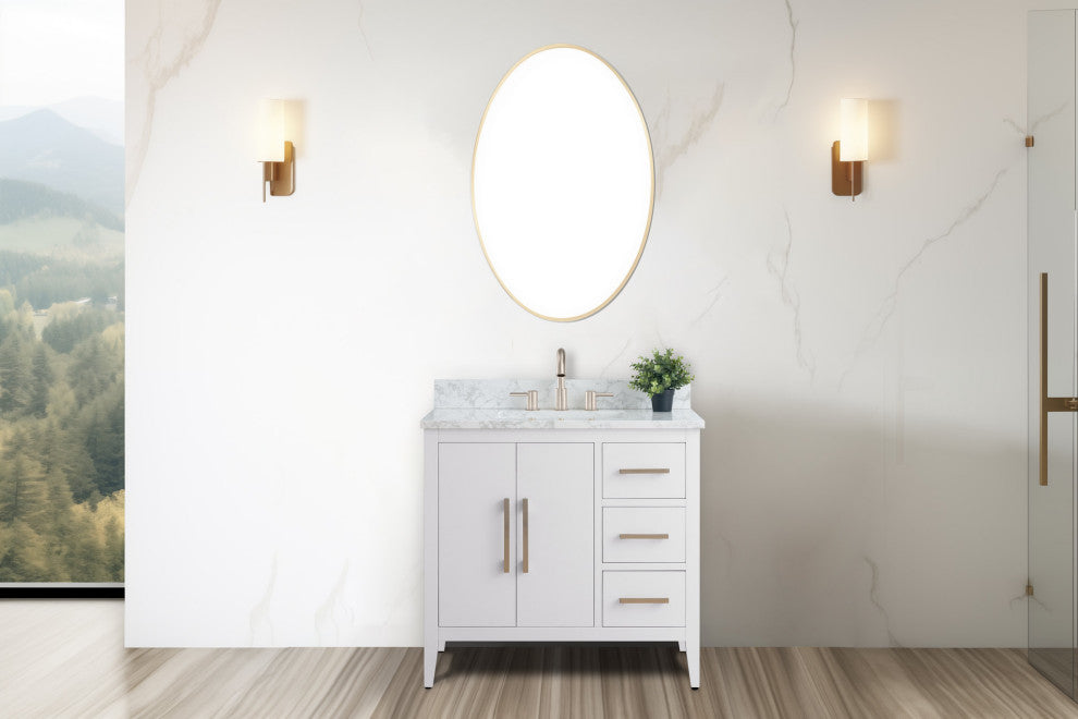 Vanity Art Bathroom Vanity With Sink, White, 36", Single Sink, Brushed Nickel