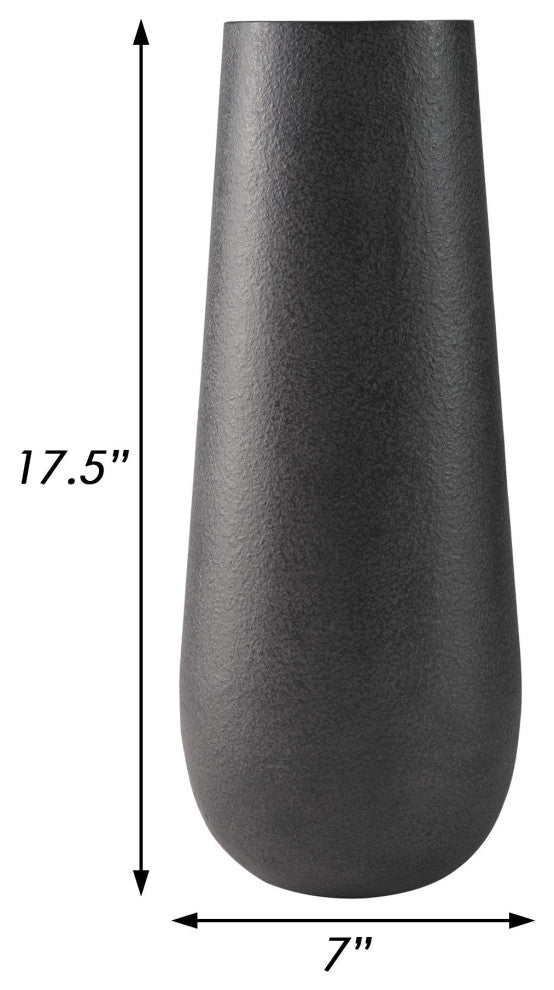 Benzara BM283067 Cylindrical Metal Vase, Subtly Textured Antique Blackened Brown