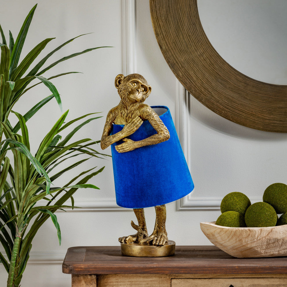Chester Gold Monkey With Blue Velvet Shade