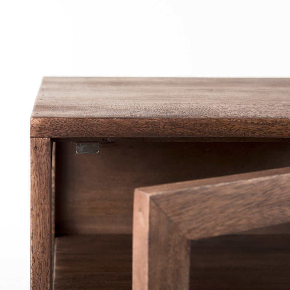 Arelius 20Lx18Wx26H Medium Brown Wood With Black Metal Frame End/Side Table