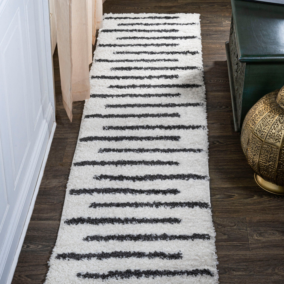 Alaro Berber Stripe Shag, White/Black, 2x10