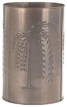 Punched Tin Metal Waste Basket Trash Can, Willow