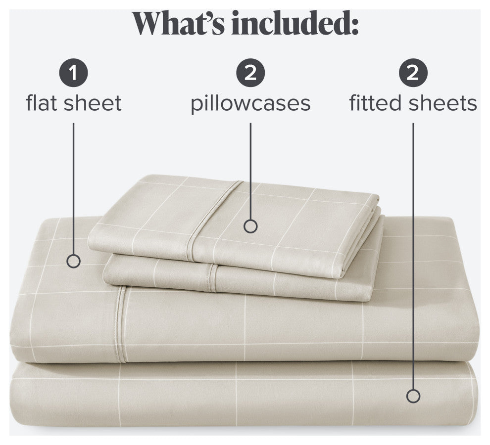 1800 Microfiber Printed Sheet Set, Grid - Stone/White, Split King