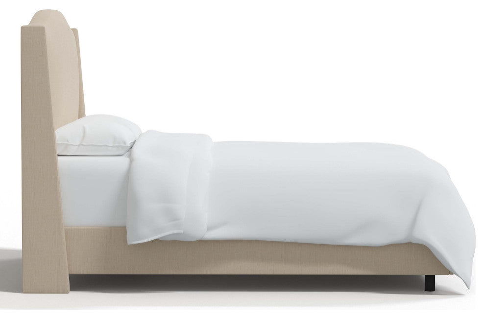 Camelback Wingback Bed, Linen Linen, Queen