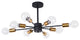 8 Light Sputnik Semi Flush Mount, Black/Gold