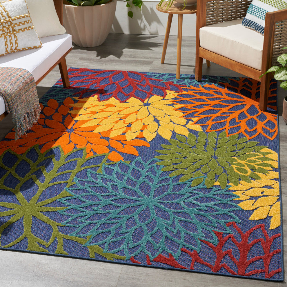 Nourison Aloha 5'3" x 7'5" Navy Multicolor Outdoor Rug