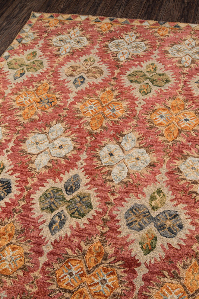 Momeni Tangier Tan17 Damask Rug, Red, 2'3"x8'0" Runner