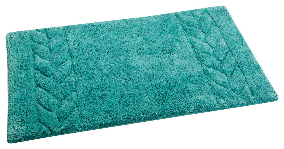 Bath Rug Cotton, 2 Piece Set, 34"x21" and 36"x24", Arctic Blue, Pattern Cable
