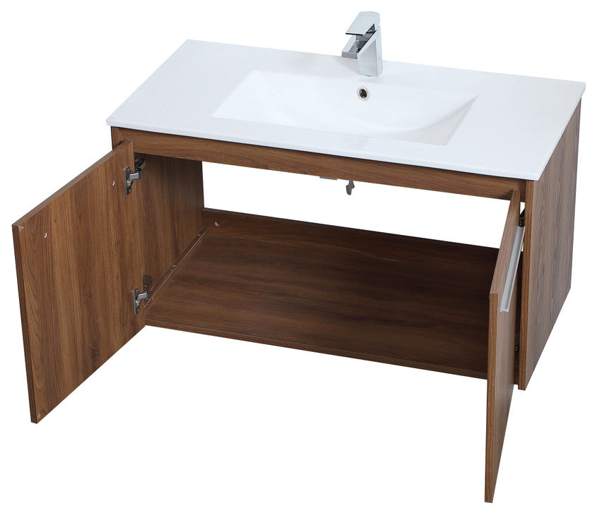 Single Bathroom Floating Vanity, Walnut Brown, 36"