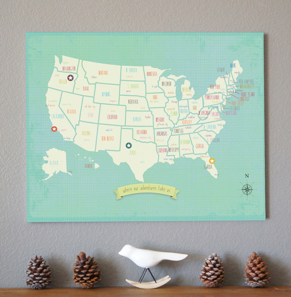 My Travel's Personalized USA Map 24x18 Wall Art Poster