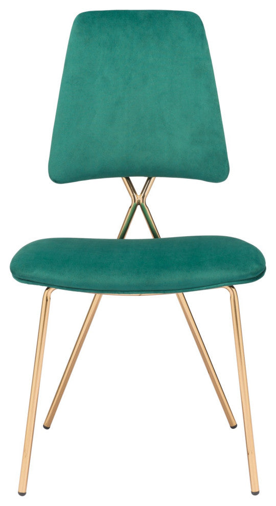 Dining Chair, Set of 2, Steel Metal, Fabric, Green, Gold, Kitchen Cafe Bistro