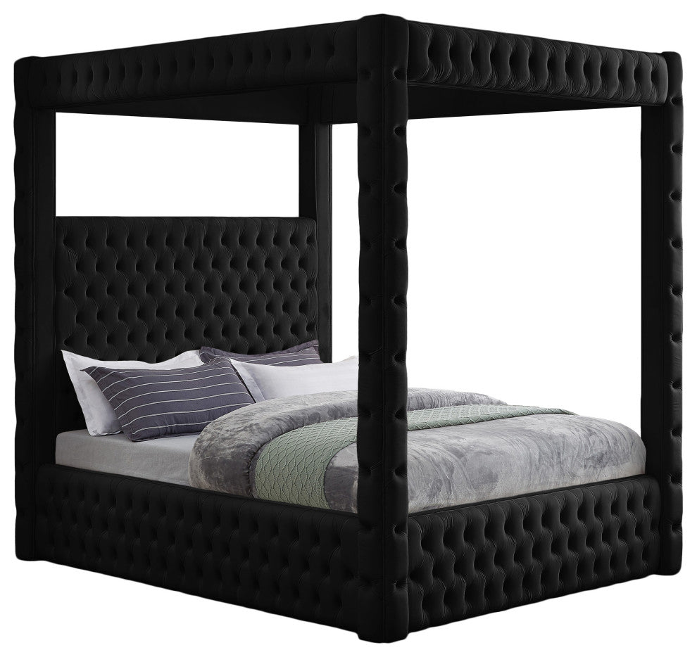 Royal Velvet Upholstered Bed, Black, Queen