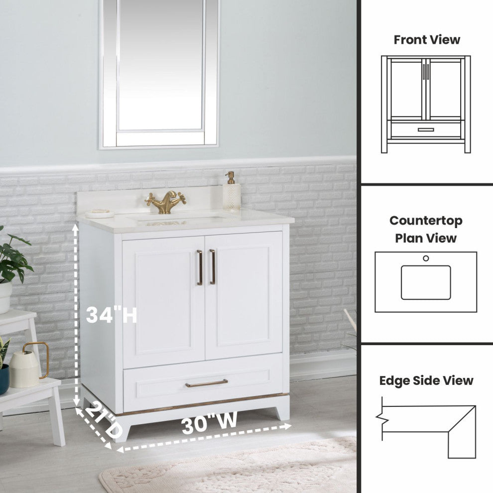 Albia Collection 30" Bathroom Vanity With Sink, Mirror, Countertop, White