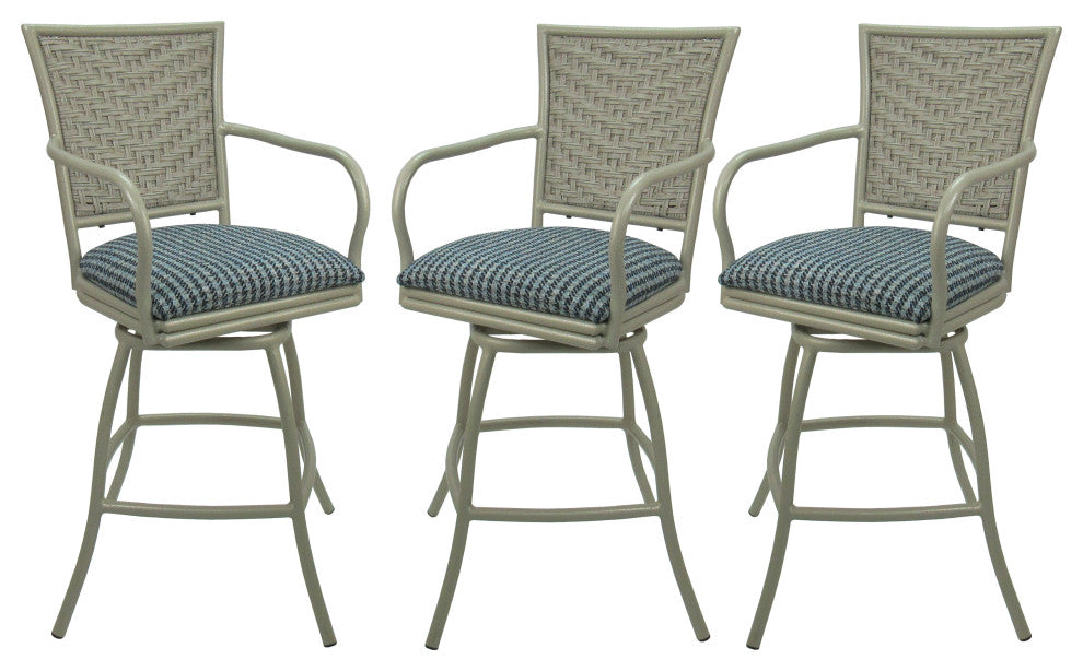 Set of 3, Outdoor/Indoor Erin Counter/Bar Stool, Coco Indigo Blue on Beige, 26"