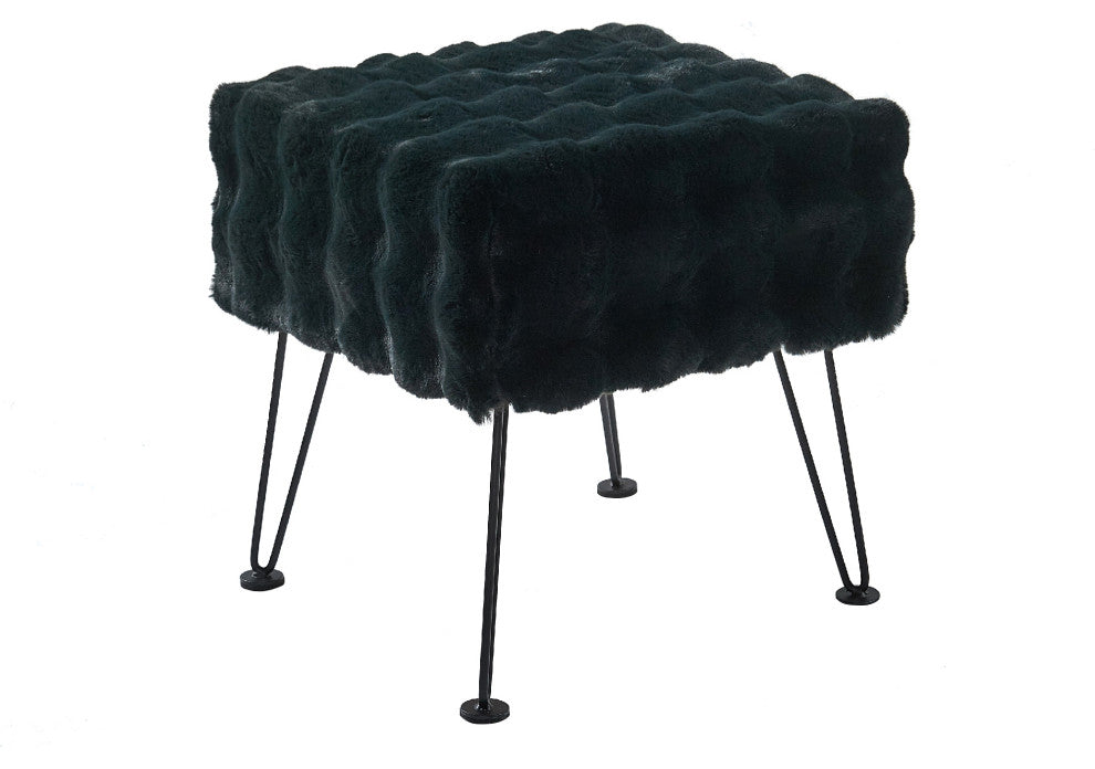 Bubble Square Faux Fur Ottoman Stool, Black, 17''x17''x17''