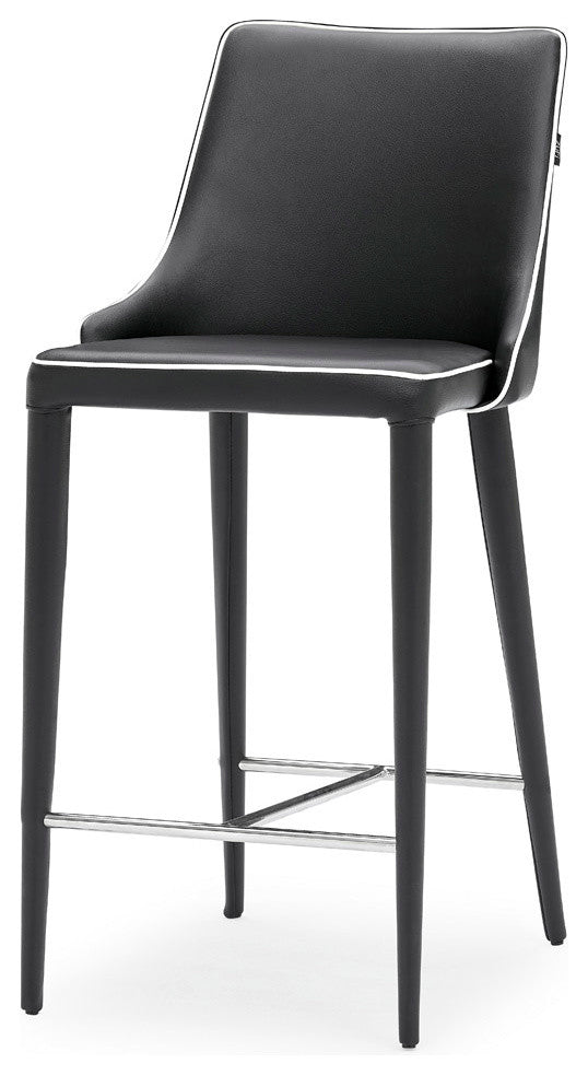 Jillian Black with White Piping Leatherette Counter Stool Stainless Steel Base