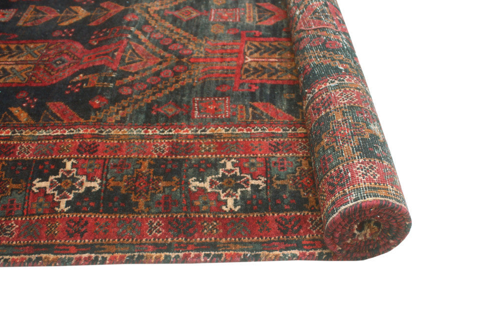 Fine Vintage Distressed Rohmal Charcoal/Red Runner, 4'0x7'8