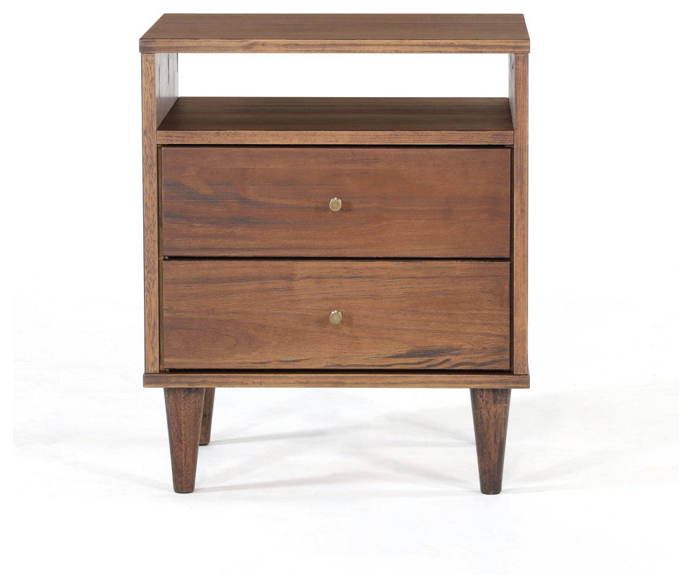 Mid Century 2-Drawer Nightstand, Brushed Walnut