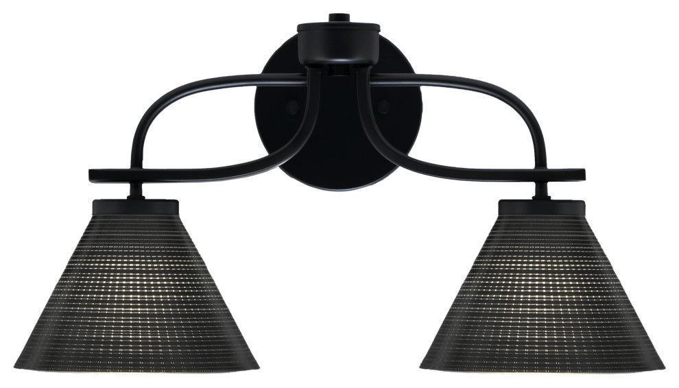 Cavella 2 Light Bath Bar In Matte Black Finish, 7" Black Matrix Glass