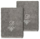 Linum Home Turkish Cotton Monica 2-Piece Embellished Washcloth Set, Dark Gray