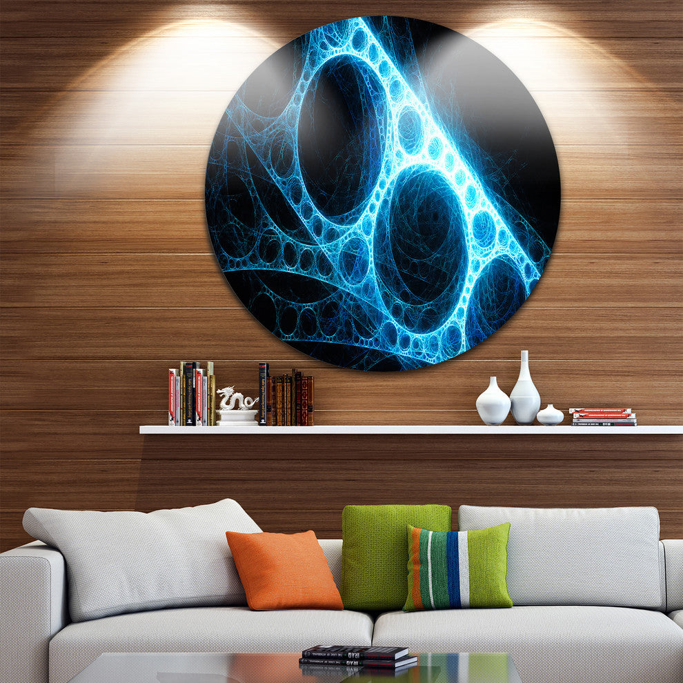 Blue Metal Construction In Black, Abstract Digital Round Wall Art, 36"