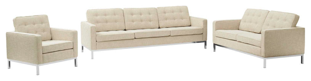 Loft 3 Piece Upholstered Fabric Sofa Loveseat And Armchair Set