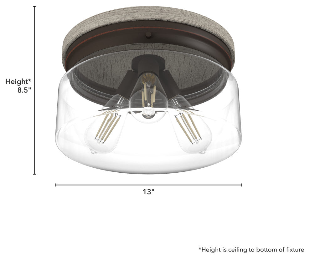 Hunter Devon Park Onyx Bengal and Barnwood 3 Light Flush Mount Ceiling Light