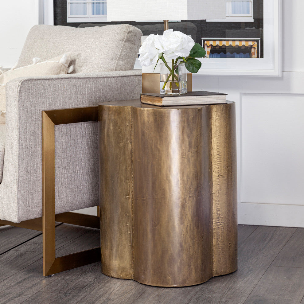 Quatrefoil Gold Cladding & Solid Wood Flower-Shaped Accent Table