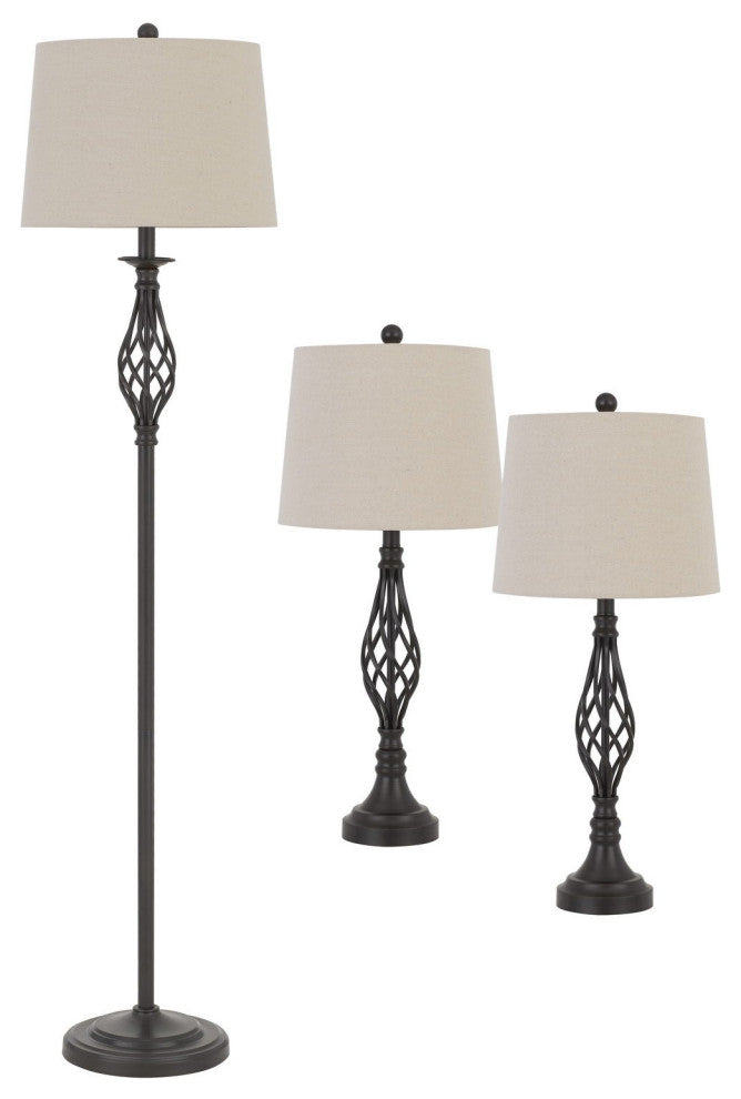 Set of Three Retro Metal Floor and Table Lamp Set
