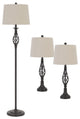 Set of Three Retro Metal Floor and Table Lamp Set