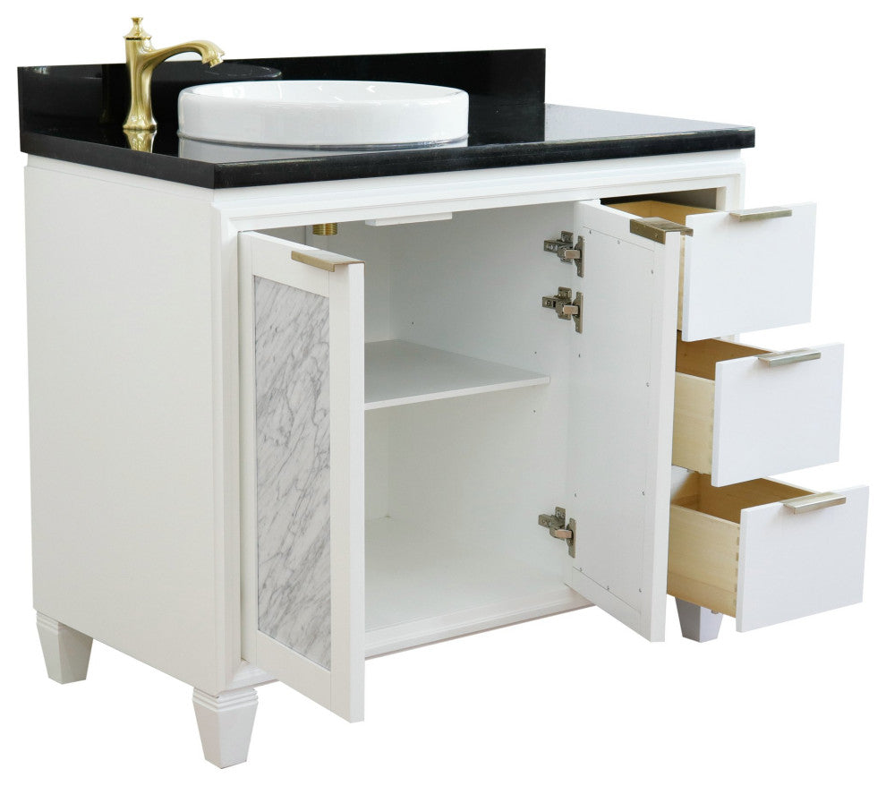 43" Single Vanity, White Finish With Black Galaxy