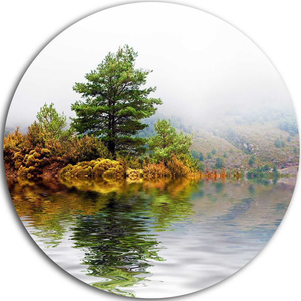 Pine Tree With Reflection, Landscape Photo Round Wall Art, 23"