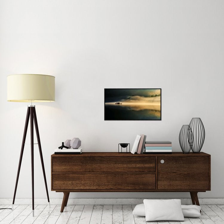 "Fog Sprinkle The East River" Framed Canvas Giclee by Hua Zhu, 31x18"