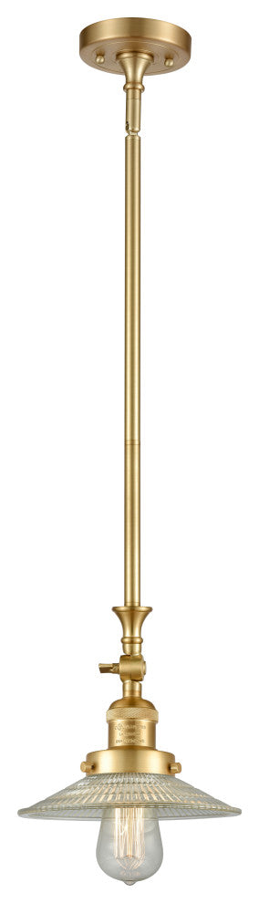 Halophane 1 Light Mini Pendant, Satin Gold, Clear Halophane