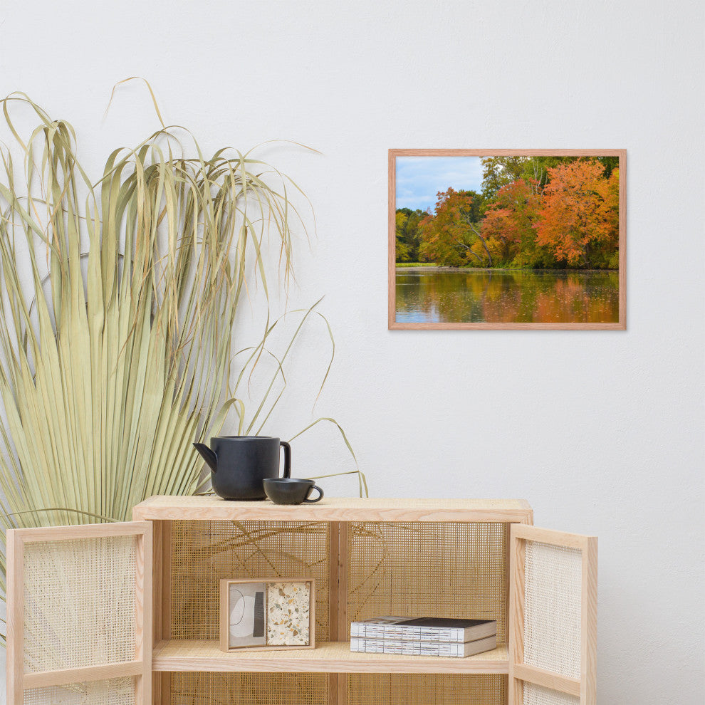 Autumn Tree Line Rural Landscape Framed Photo Paper Wall Art Prints, Red Oak, 18" X 24"