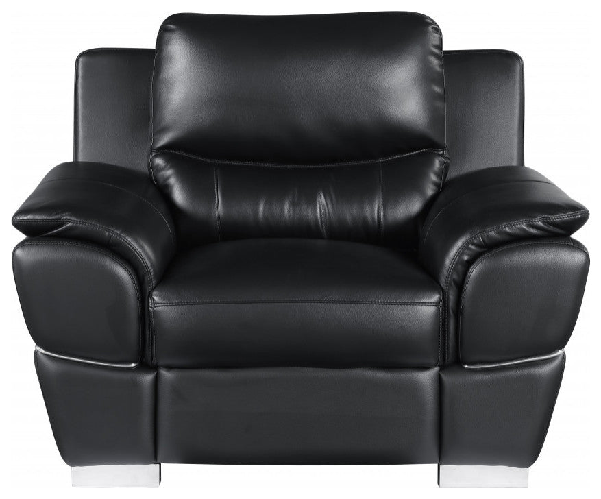 112" Chic Black Leather Sofa Set