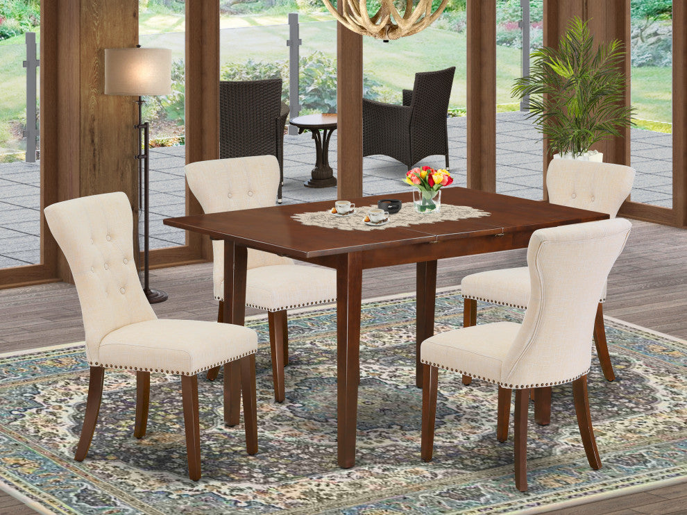 5Pc Kitchen Set - 4 Parson Chairs, Butterfly Leaf Table Hardwood, Mahogany