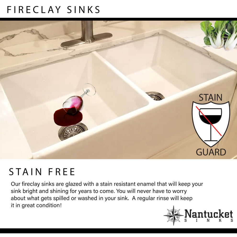 Nantucket Sinks 33'' Double Bowl Gray Fireclay Farmhouse Sink