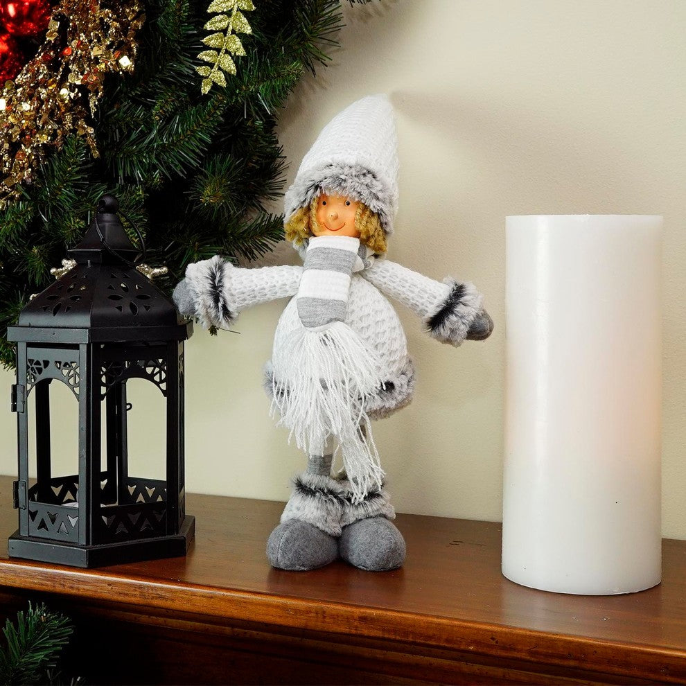 13" Decorative Gray and White Wintry Boy Christmas Table Top Figure