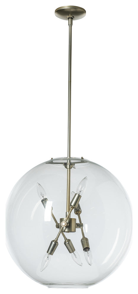 Sfera 6-Light Pendant, Modern Brass Finish, Clear Glass