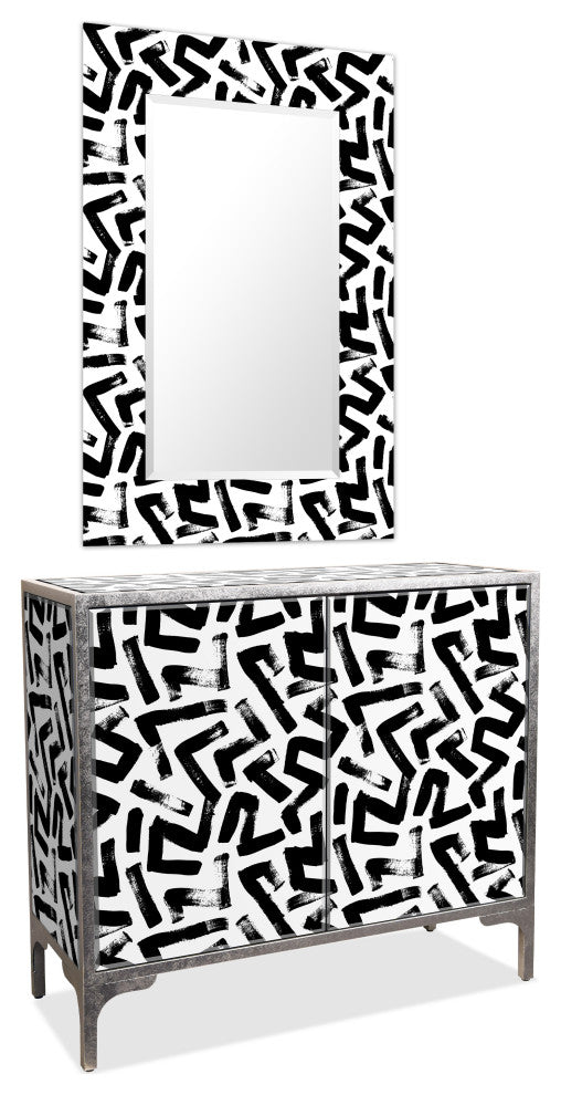"Intertwined" Cabinet and Mirror Set on Reverse Printed Beveled Art Glass