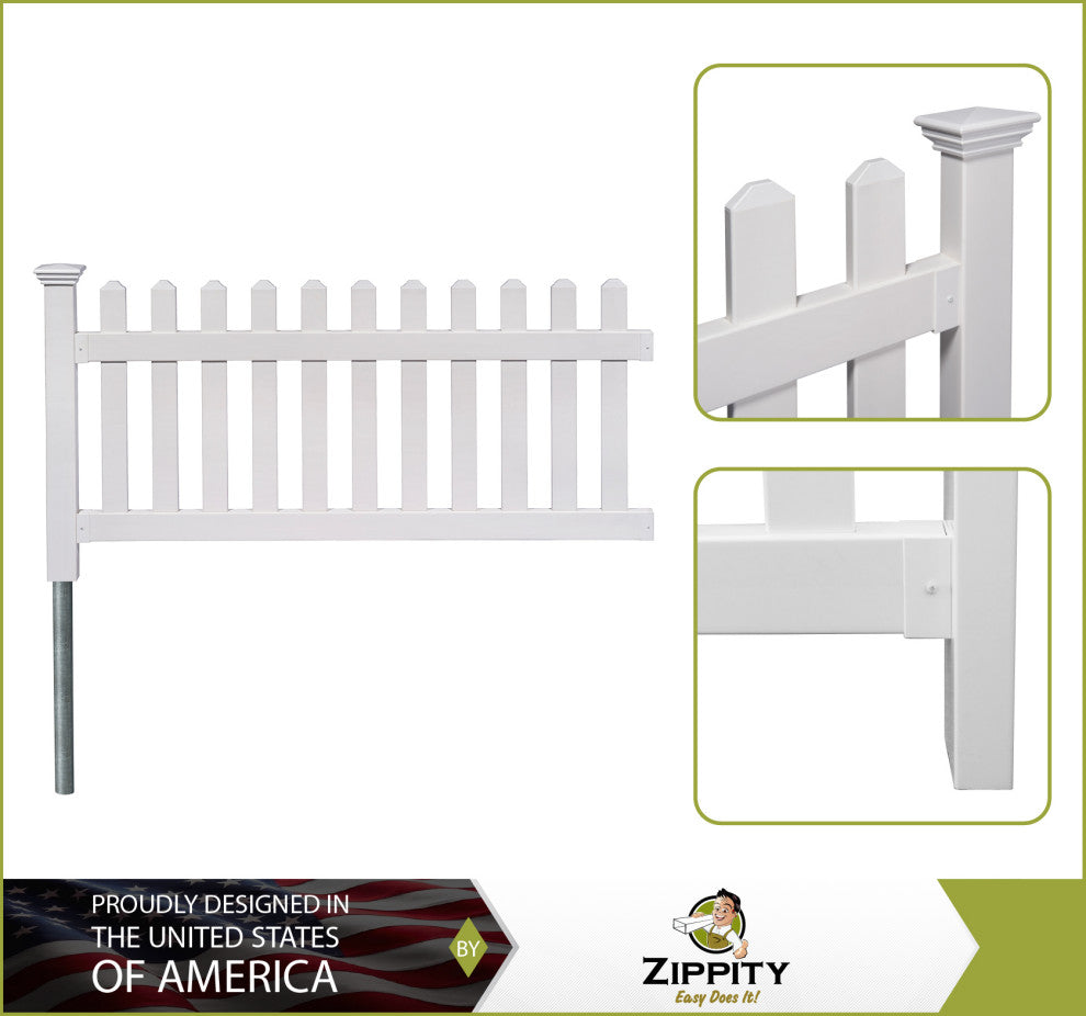 36" High No-Dig Newport Vinyl Permanent Picket Yard Fence