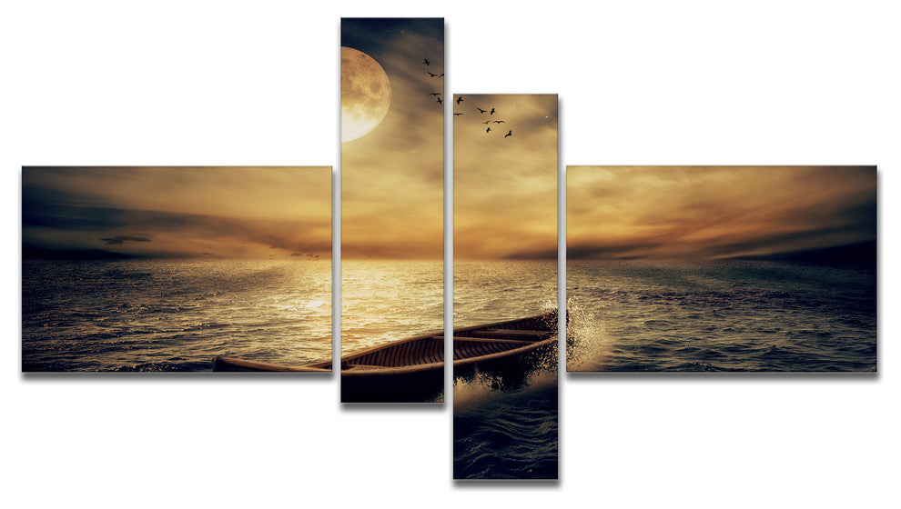 Middle of Ocean after Storm, Floral Canvas Art Print, 60"x32", 4 panels