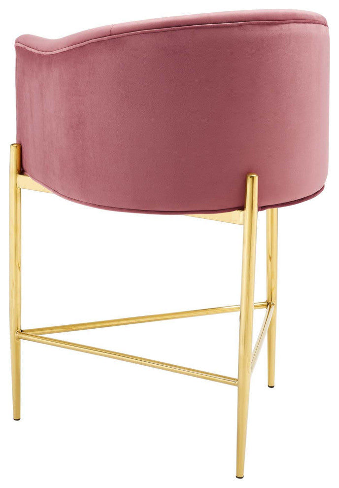 Tufted Counter Stool Chair, Velvet, Metal, Pink, Bar Pub Cafe Bistro Restaurant