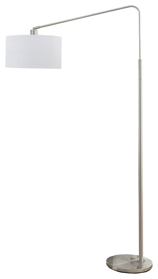 64" Medium Arch Brushed Steel Telescope Reach Floor Lamp, White Shade