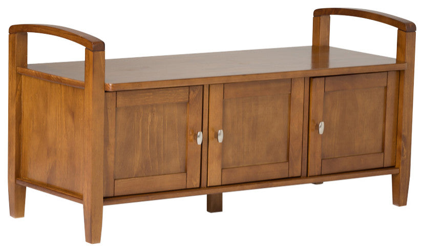 Warm Shaker Solid Wood 44" Rustic Entryway Storage Bench, Light Golden Brown