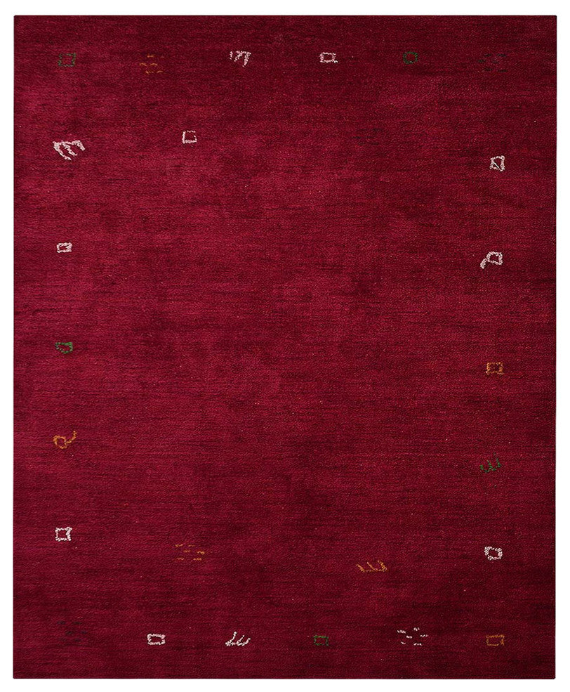 Hand Knotted Loom Silk Mix Area Rug Contemporary Dark Red