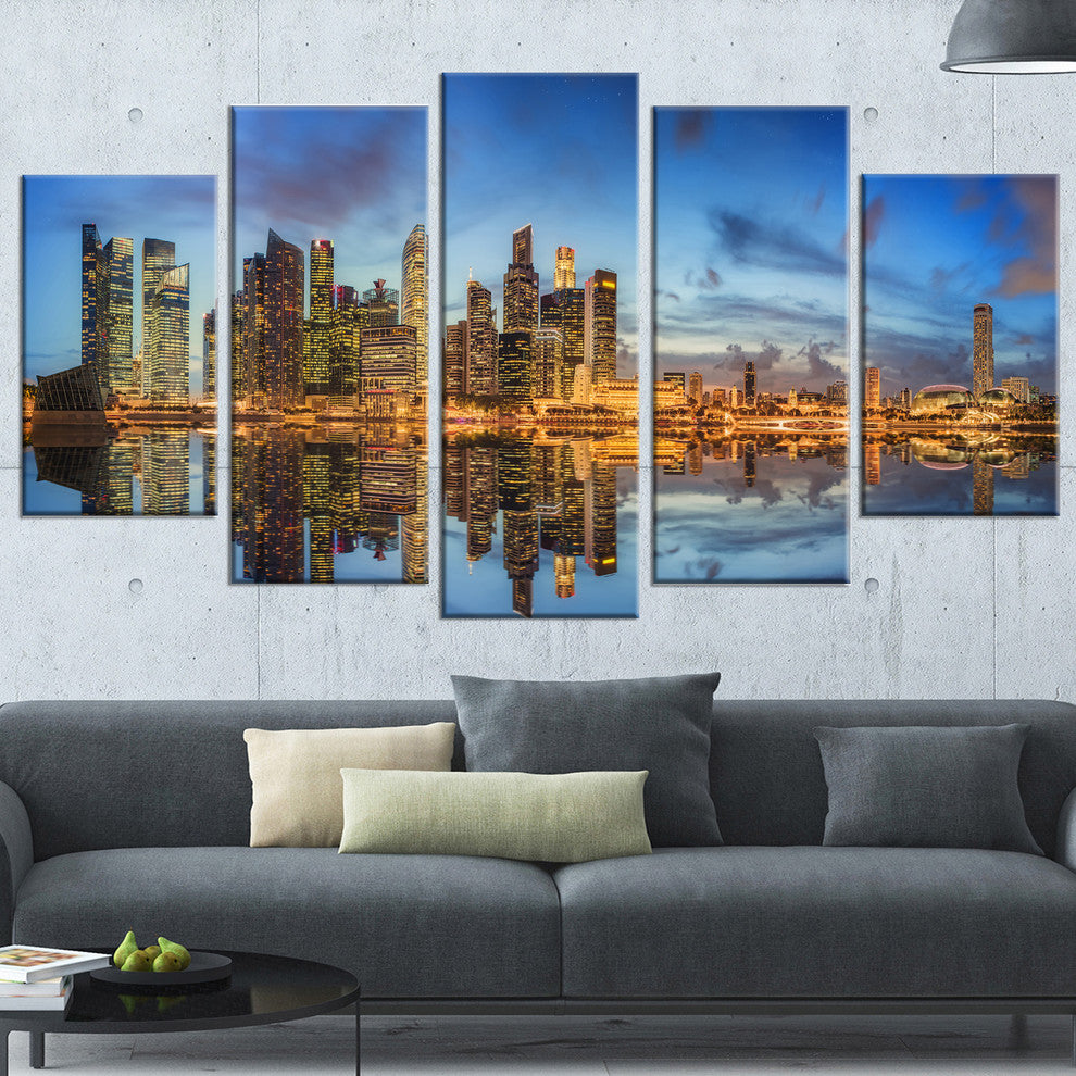"Singapore Skyline and View of Marina Bay" Wall Art, 60"x32", 5-Panels