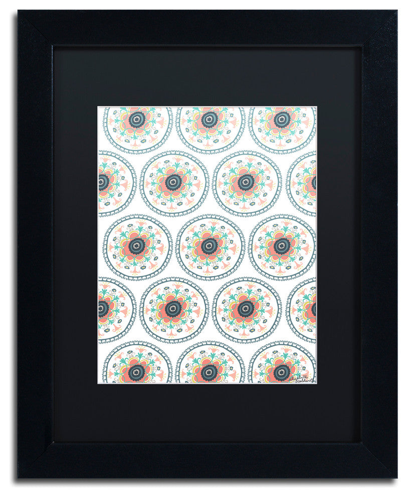 Elizabeth Caldwell 'Floral Suzanis' Art, Black Frame, Black Mat, 11x14
